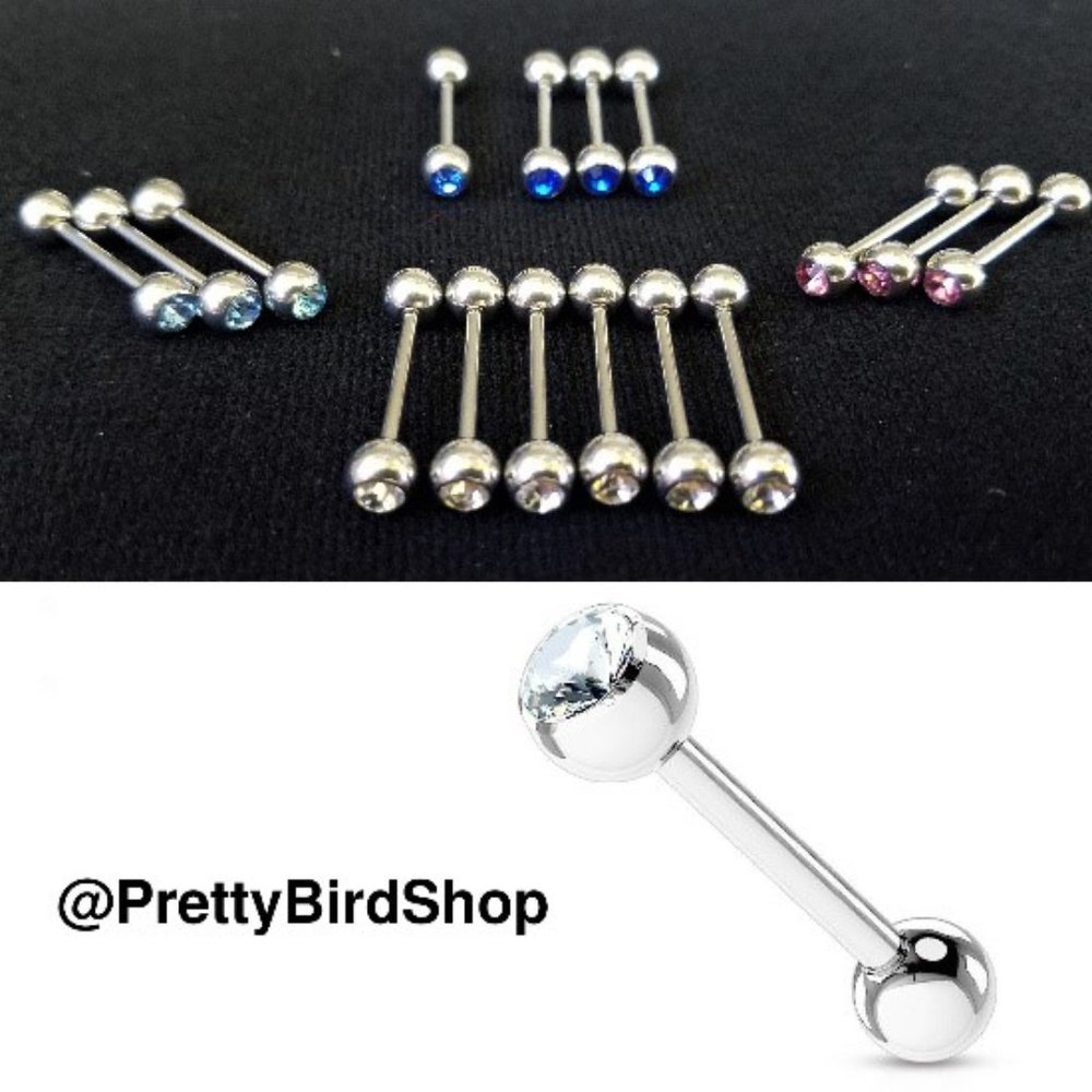 16 BARBELLS body jewelry multicolored crystal 12G 5/8" new barbell stainless